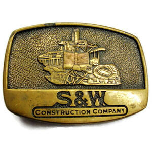 S & W Construction Company BTS Made In U.S.A Brass Gold Tone Vintage Belt Buckle
